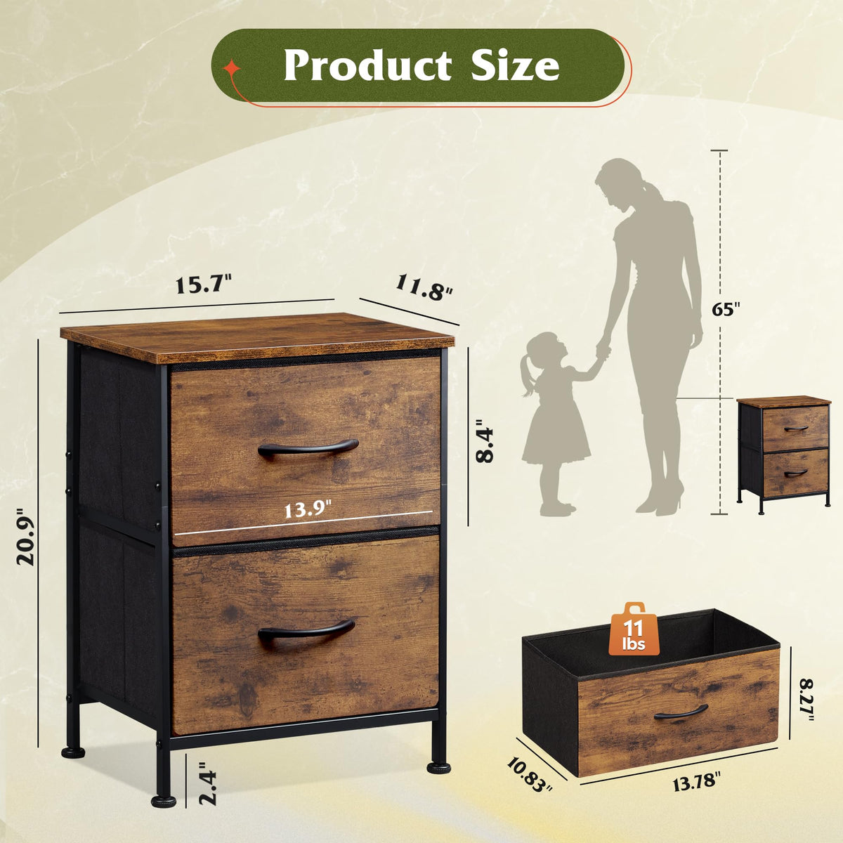 WLIVE nightstand compact design fits small bedrooms or dorms.