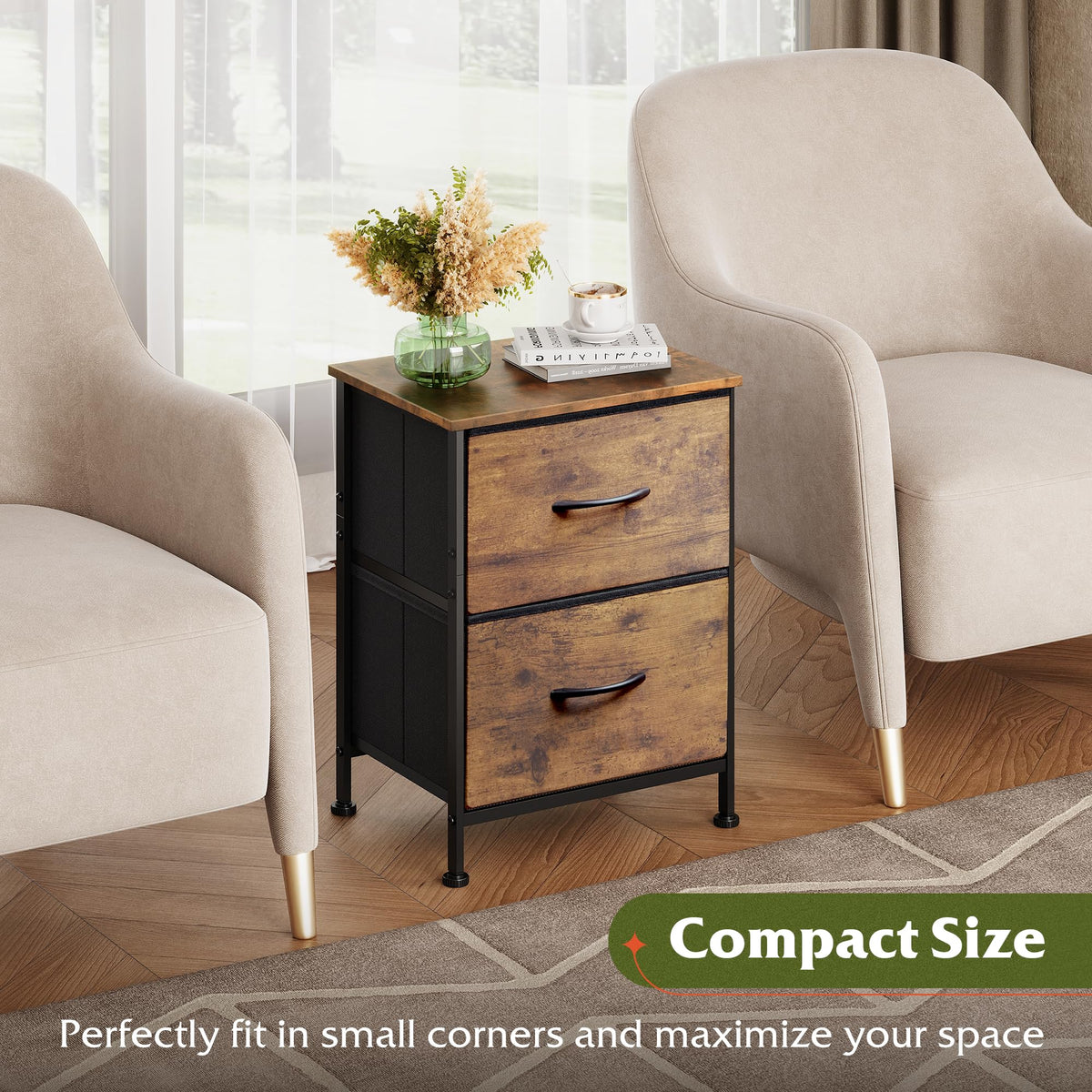 WLIVE nightstand rustic brown color complements rustic decor styles.