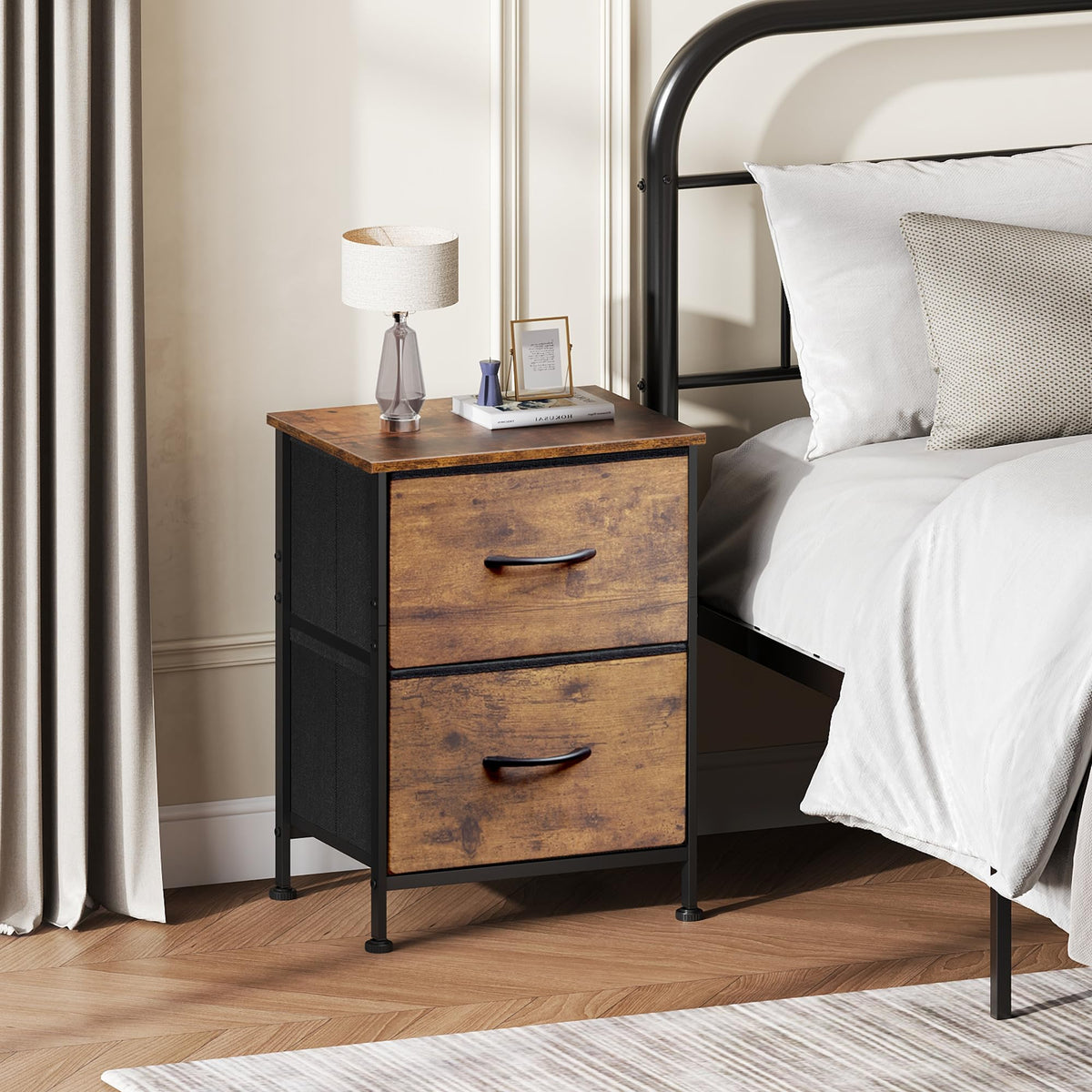 WLIVE nightstand fabric drawers keep bedside items organized and accessible.