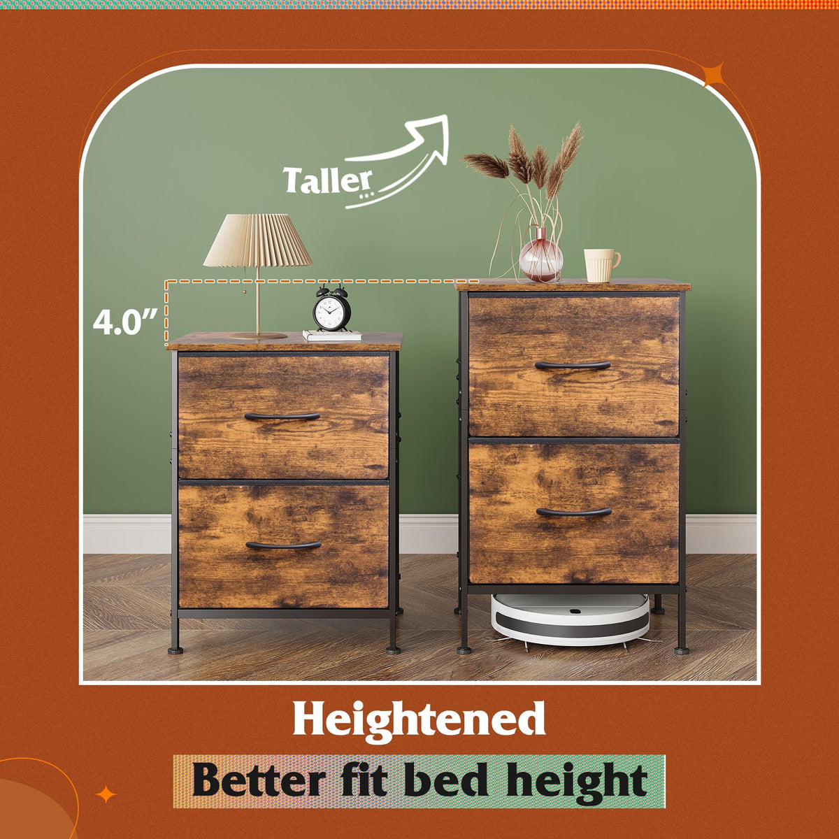 WLIVE fabric drawers provide concealed storage for bedtime essentials.