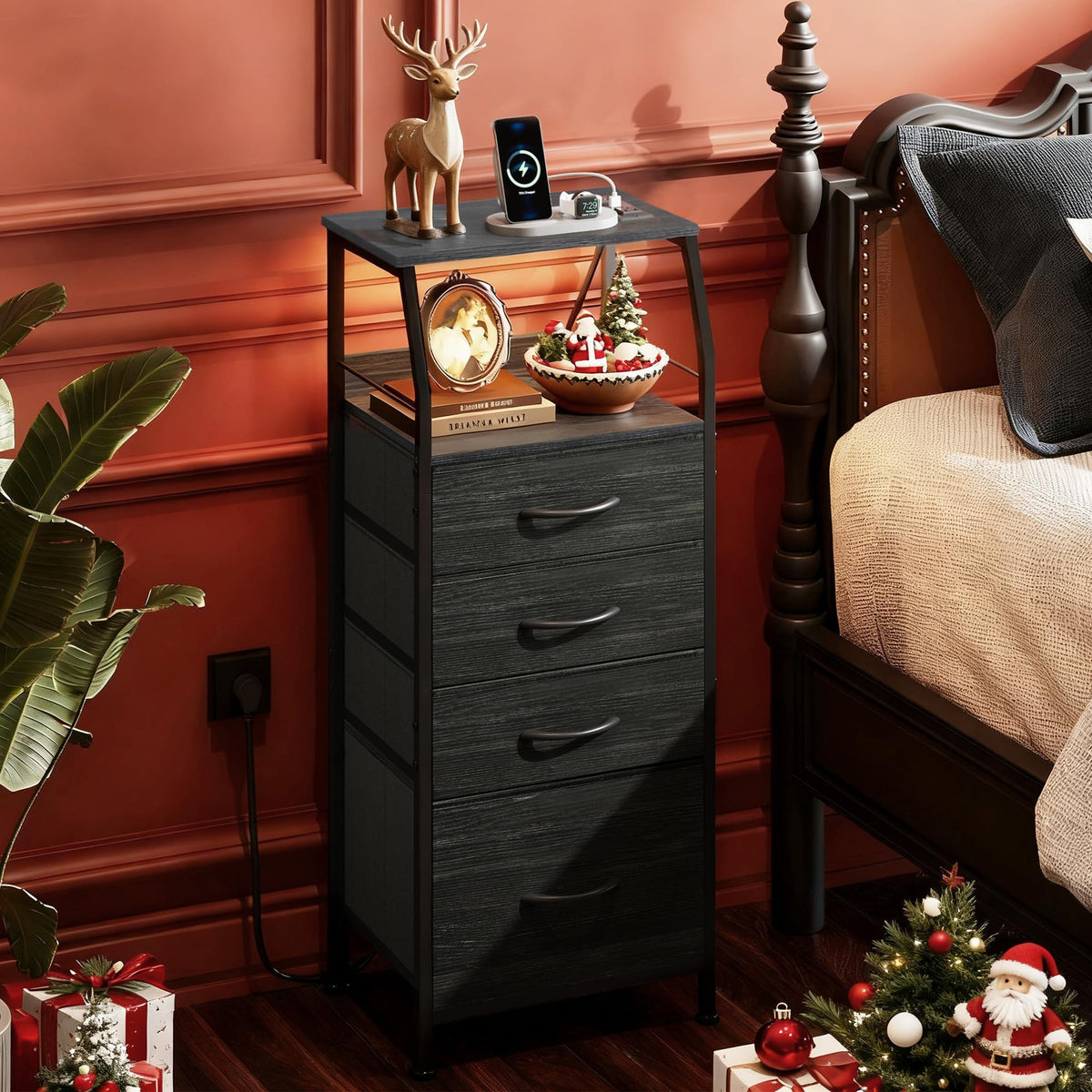 WLIVE nightstand with adjustable LED brightness for ambient lighting.