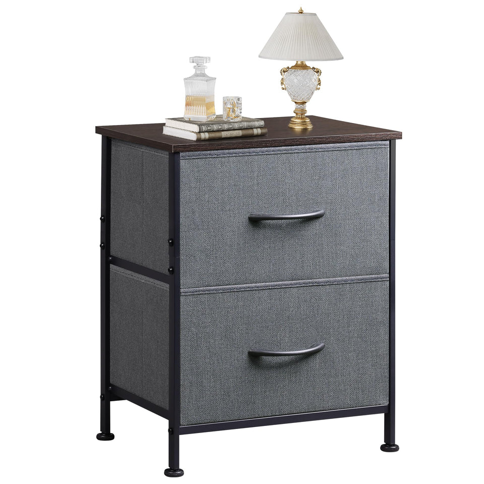 WLIVE nightstand with wood top and fabric drawers for organized bedside storage.