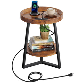 WLIVE small round side table with charging station keeps devices powered within reach.