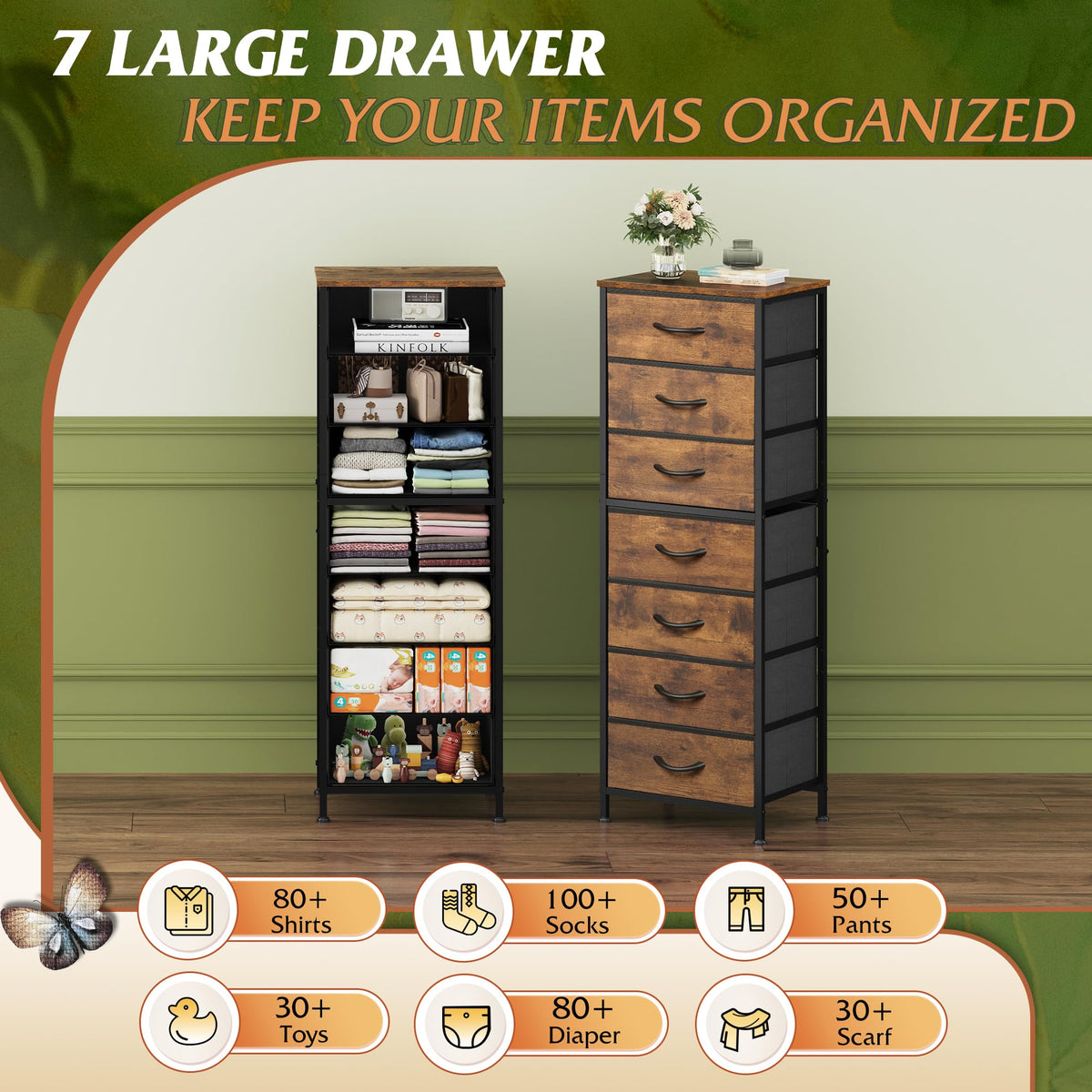 WLIVE tall dresser with four adjustable feet protects floors.