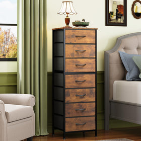 WLIVE tall dresser with seven fabric drawers for neat clothing storage.