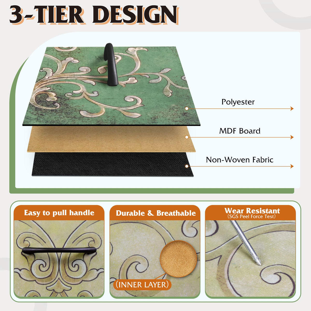 Four adjustable feet protect floors and help level the dresser