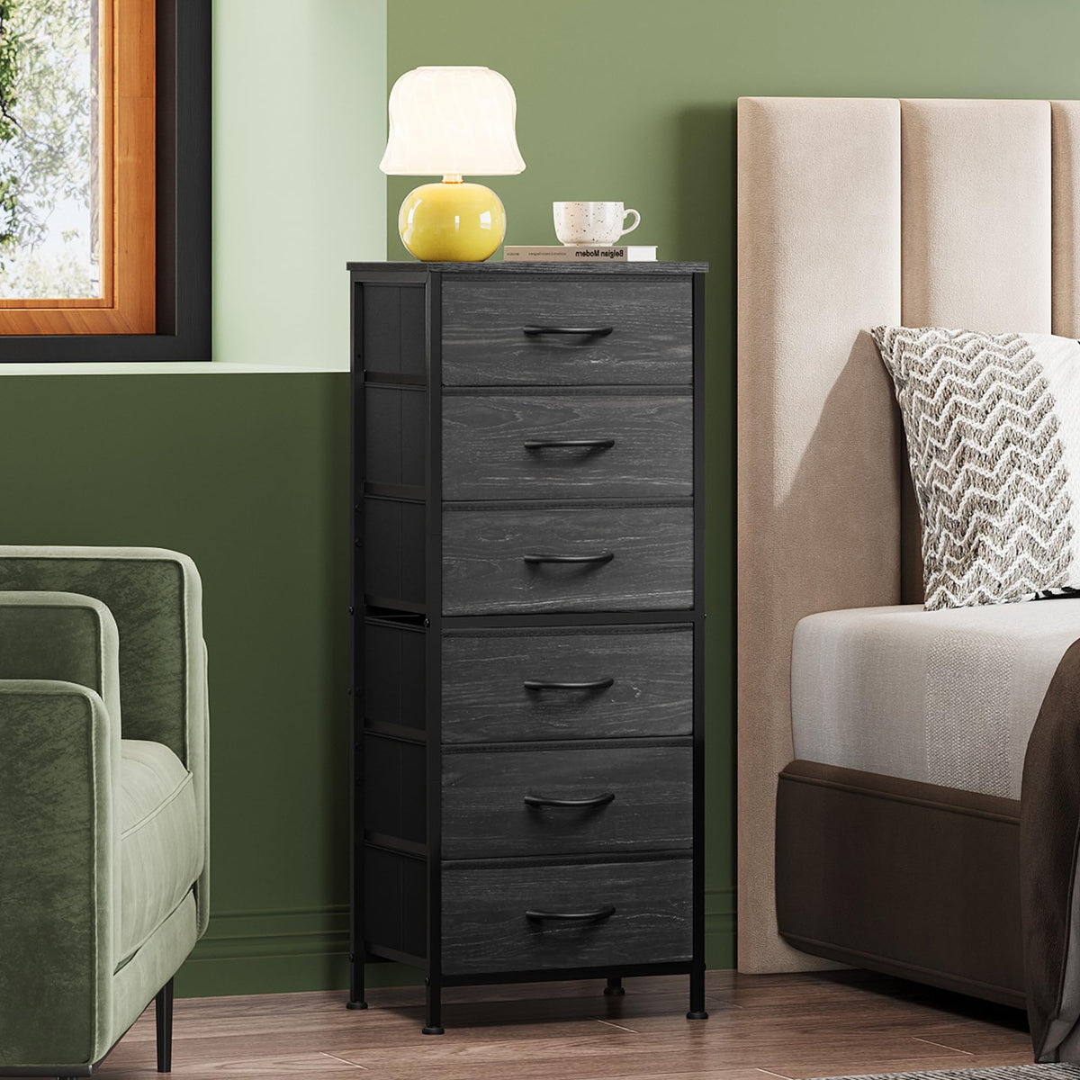 WLIVE six fabric drawers keep clothes organized and easy to access.