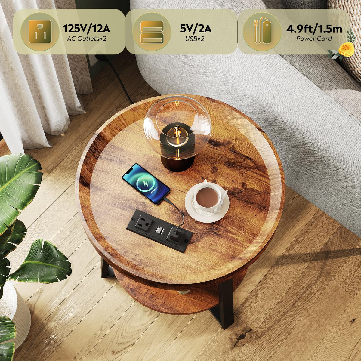 WLIVE two-tier end table provides accessible storage for remotes and books.
