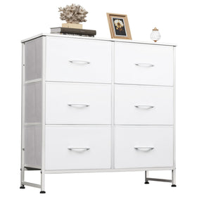 WLIVE white dresser with six fabric drawers and a steel frame for durable storage.