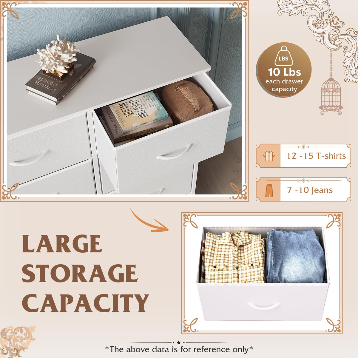 WLIVE white dresser arch handles offer easy daily access.
