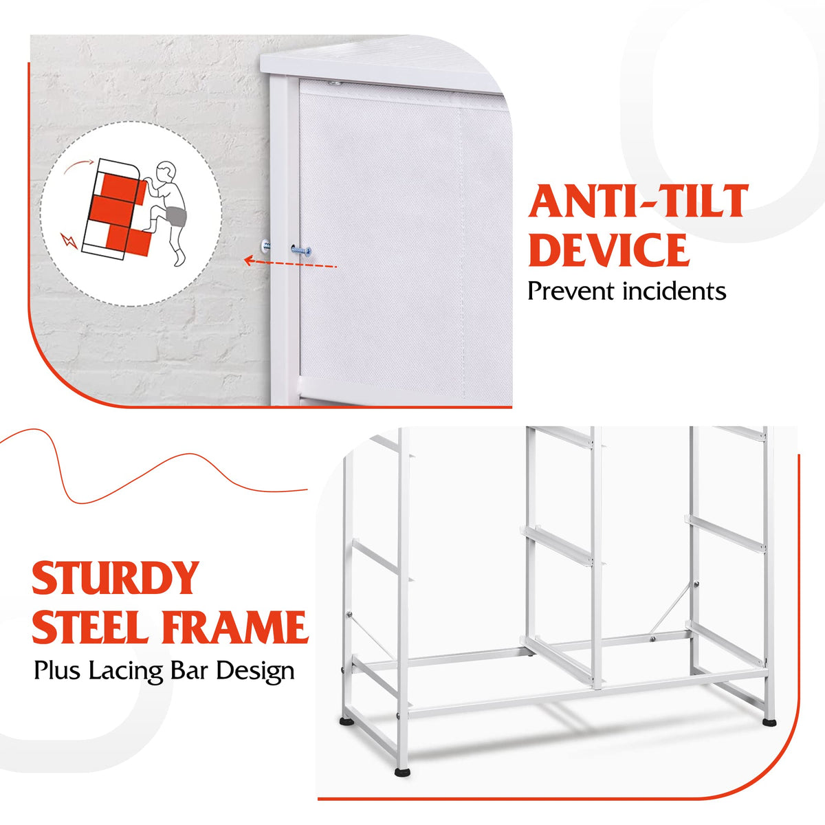 WLIVE white dresser side view shows slim footprint.