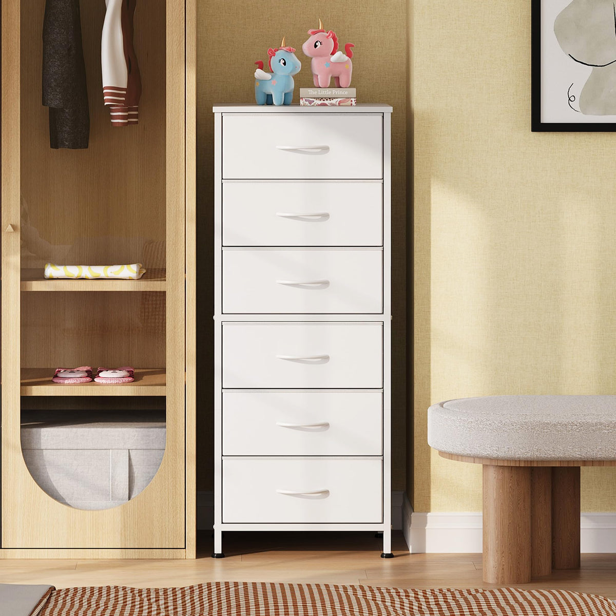 WLIVE White Tall Dresser 6-Drawers close-up of smooth slides for easy daily use