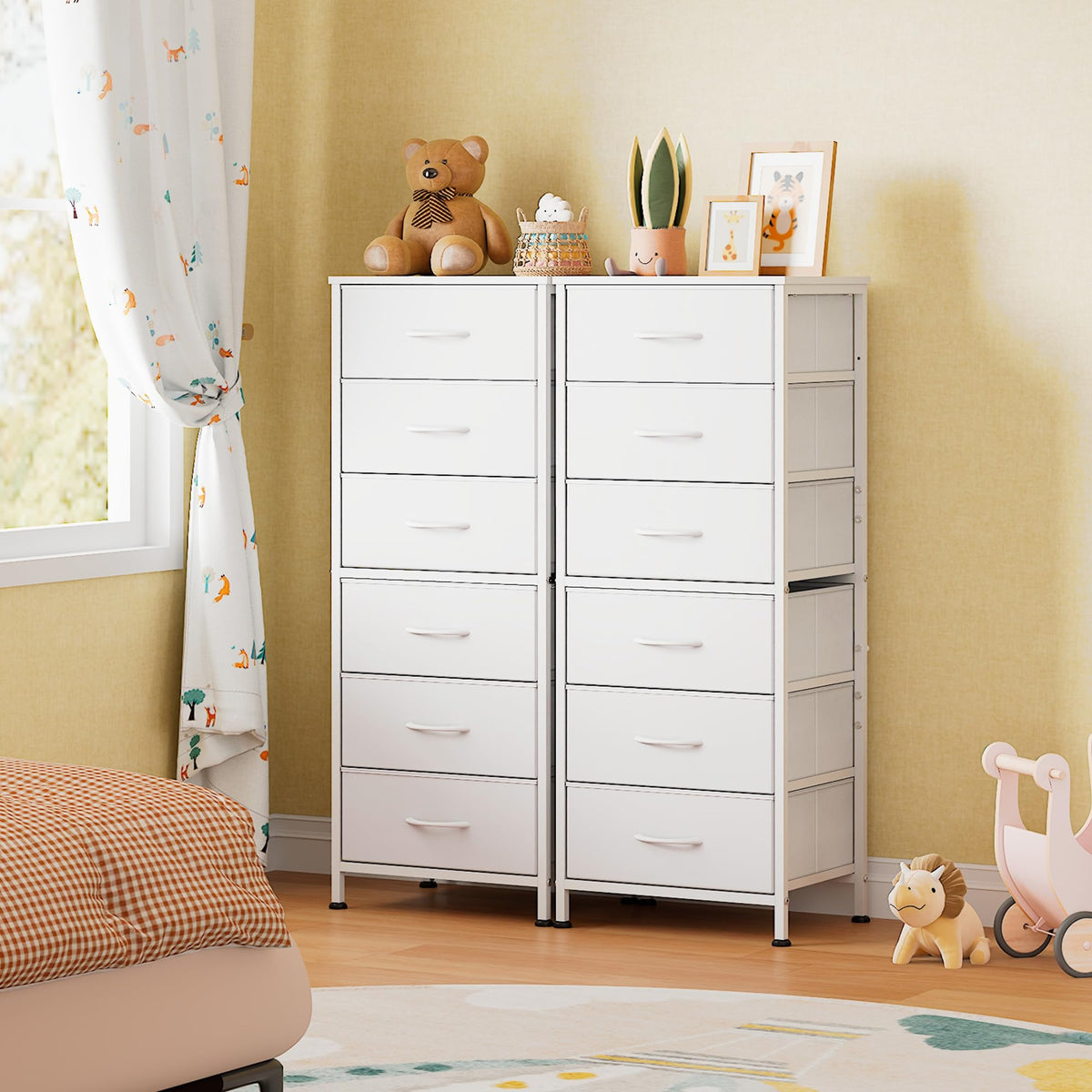 WLIVE White Tall Dresser metal frame with cross supports highlighting durability