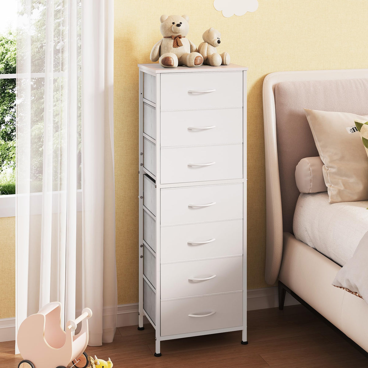 WLIVE White Tall Dresser wood top used as display space for decor