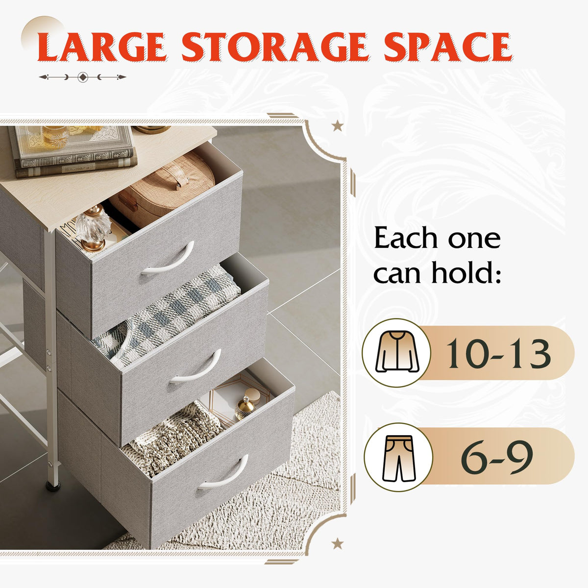 WLIVE wood top surface provides hard area for clocks, books, or plants.
