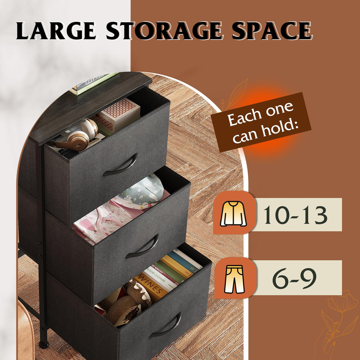 WLIVE wood top surface provides sturdy space for lamps and decor