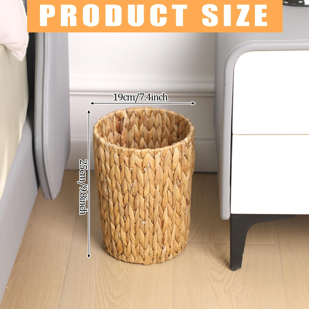 WLLHYF wicker waste basket adds boho decor to bedroom and office areas.