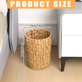 WLLHYF wicker waste basket adds boho decor to bedroom and office areas.