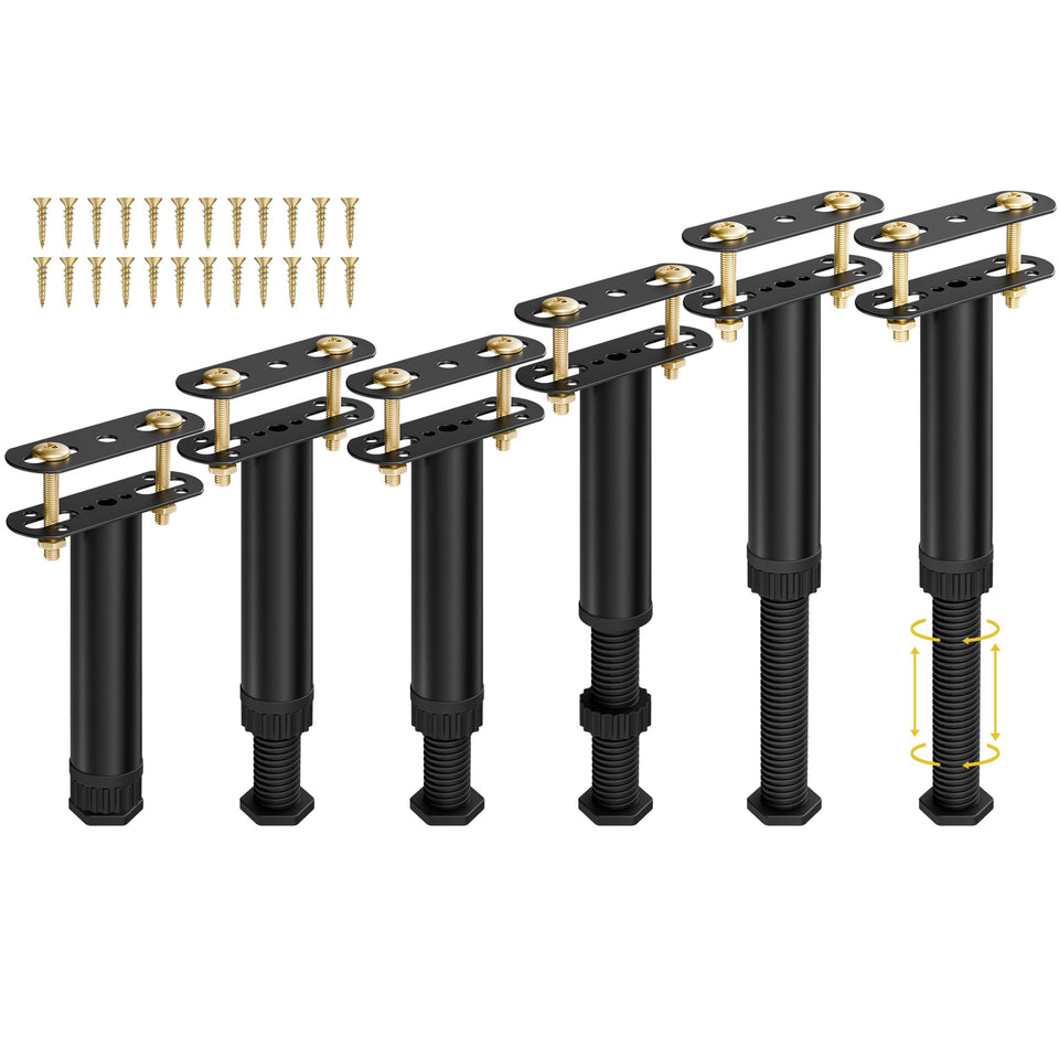 Wlrrcwdttc adjustable bed leg showing height range from 7.08 to 12.5 inches for uneven floors