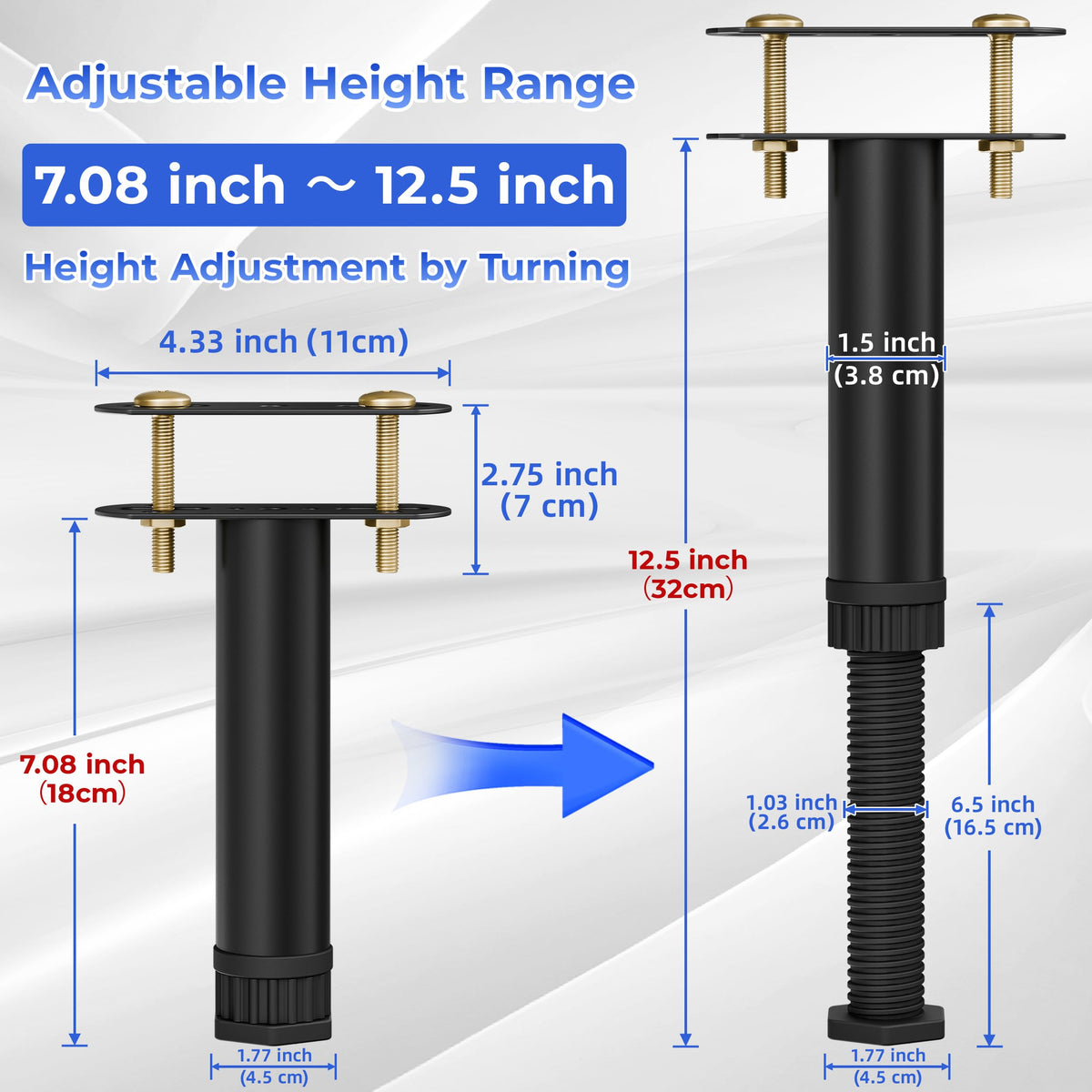 Wlrrcwdttc bed leg with locking ring for stable height adjustment