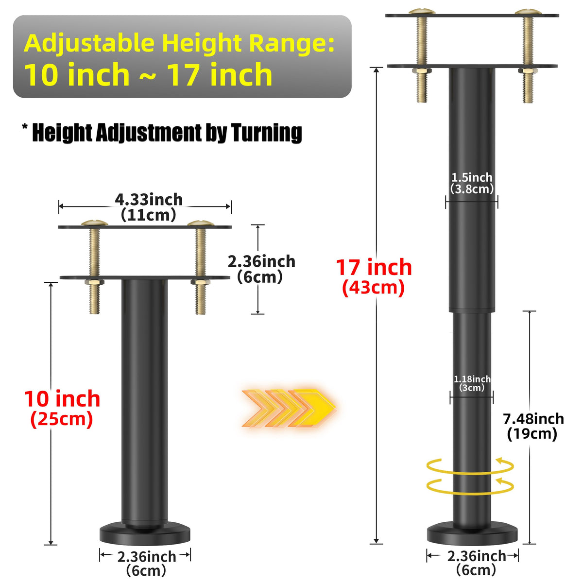 Wlrrcwdttc heavy-duty bed legs with anti-slip base protect floors.