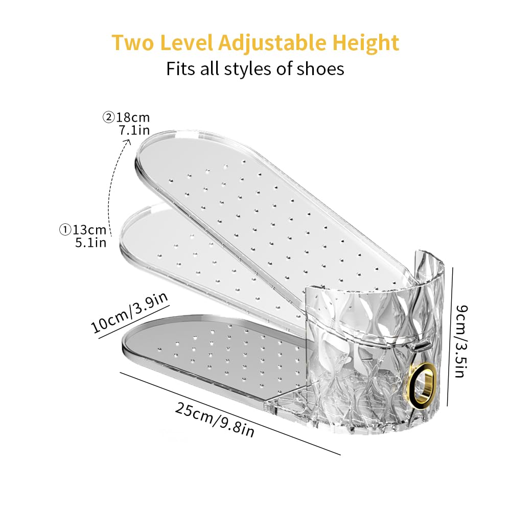 WMBOOX shoe slots organizer demonstrates adjustable slot height for flats, sneakers, or boots
