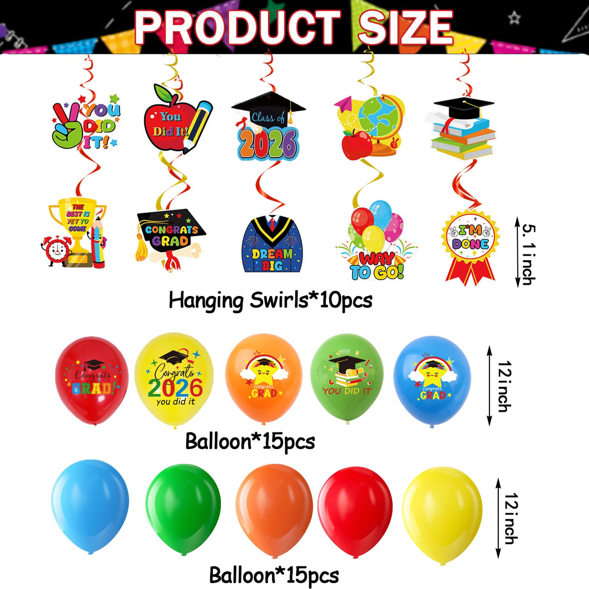 WMQWLGOF backdrop with balloons creates a photo-ready graduation scene.