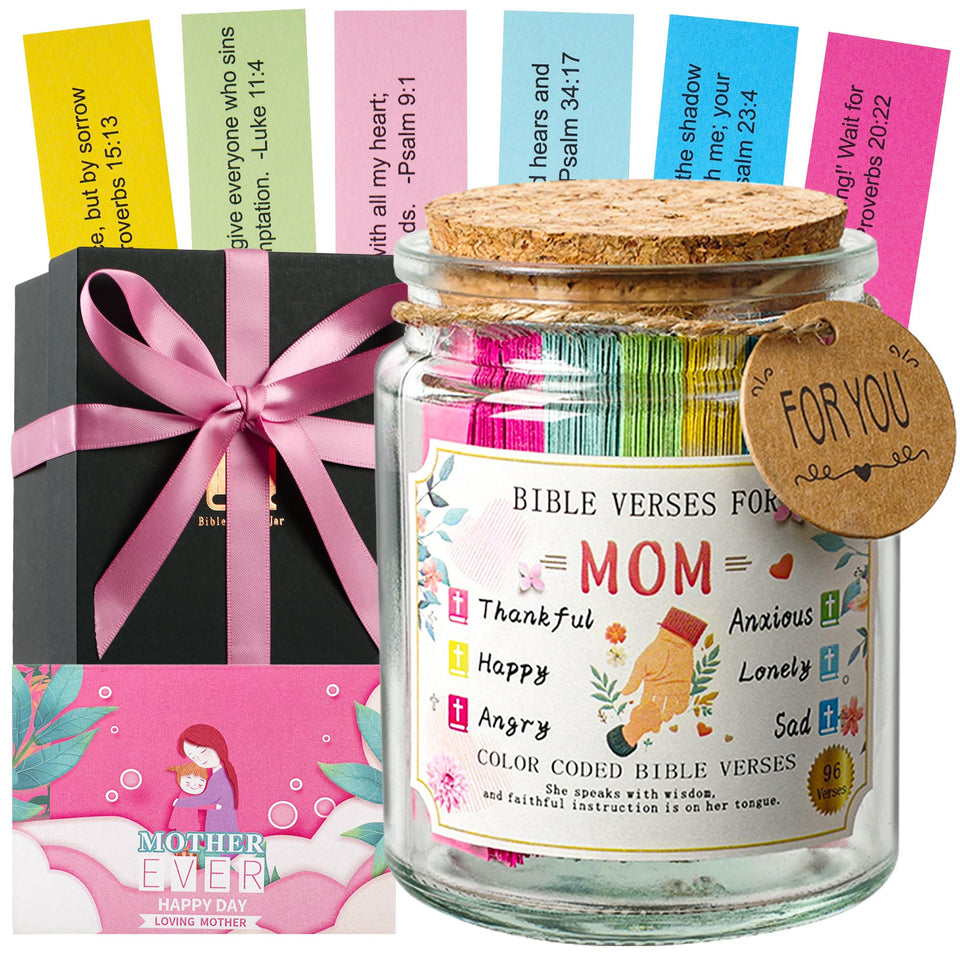 WMWXNNT Bible Verse Jar for Mom with colorful cards offering daily inspiration.