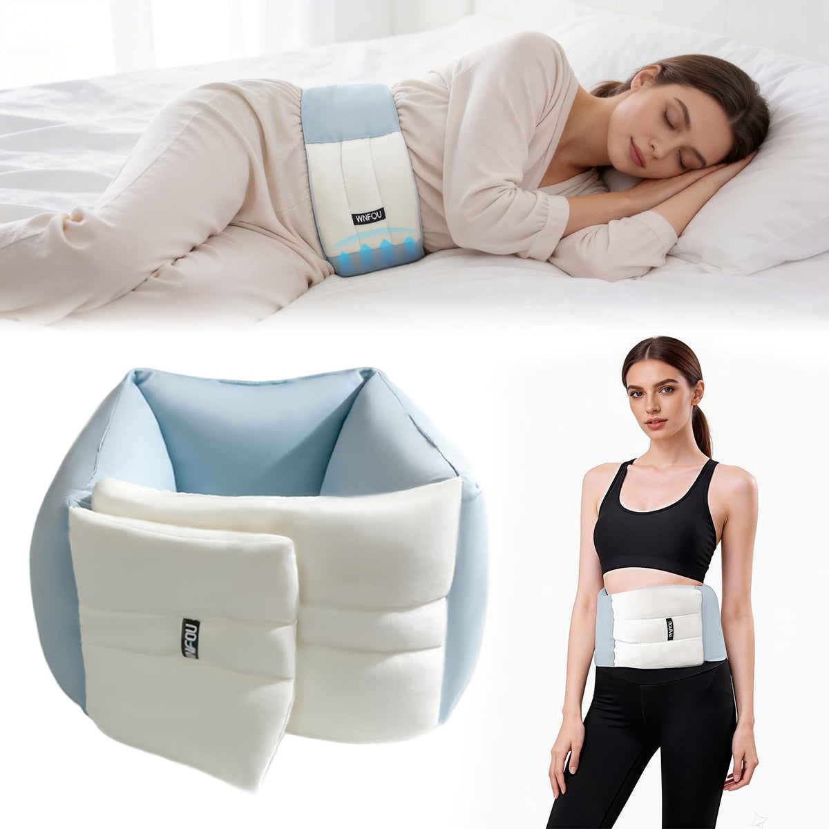 Wnfou lumbar support pillow full product view for versatile back comfort.