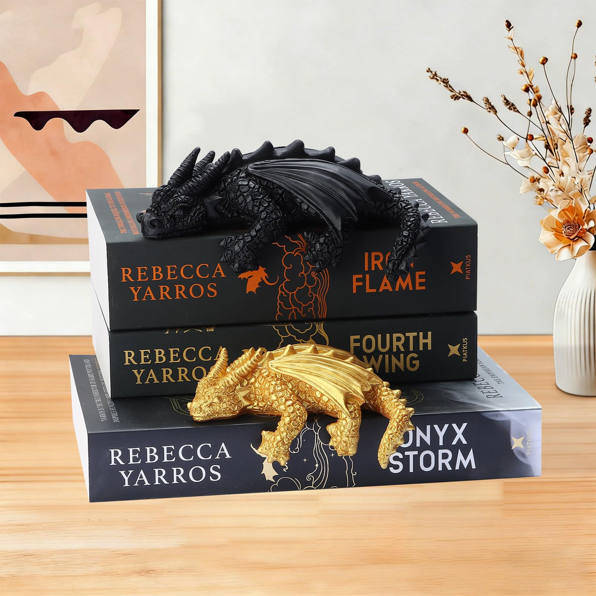 Wnsamodyy Shadow Black Dragon on a shelf adds dramatic contrast.