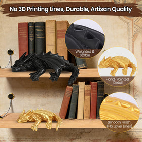Wnsamodyy Sun Gold Dragon perched on a shelf enhances literary ambiance.