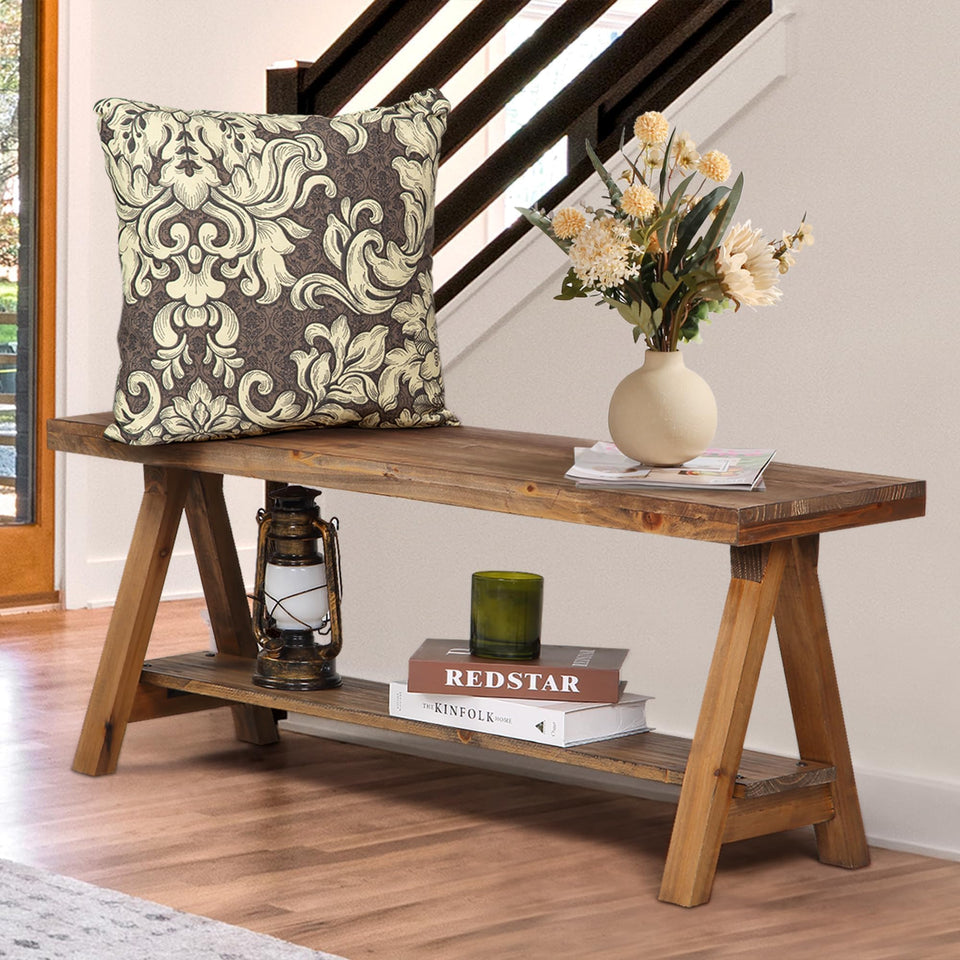 Wnutrees 43-inch farmhouse bench, side view, sturdy seating for entryways and living spaces.