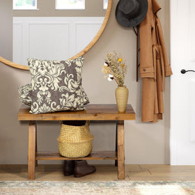 Wnutrees Farmhouse Wood Bench side view highlights solid wood durability.