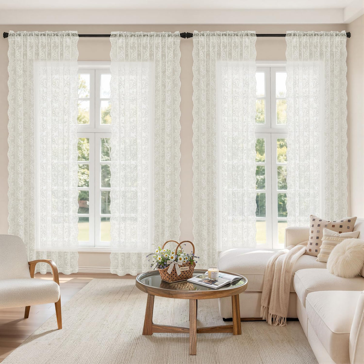 Woaboy Floral and Branch Pattern Lace adds romantic, timeless decor to any window