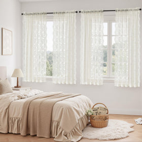 Woaboy wave-edge lace curtains add handcrafted charm to any room.