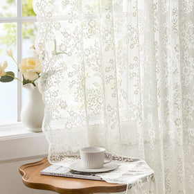 Woaboy Vintage Lace Curtains 63in ivory pair for timeless privacy and soft light.