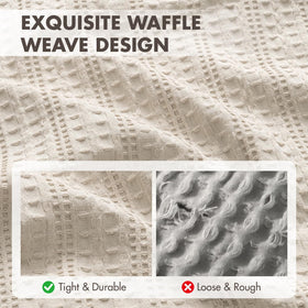 Woaboy waffle sham on a bed demonstrates modern farmhouse vibe