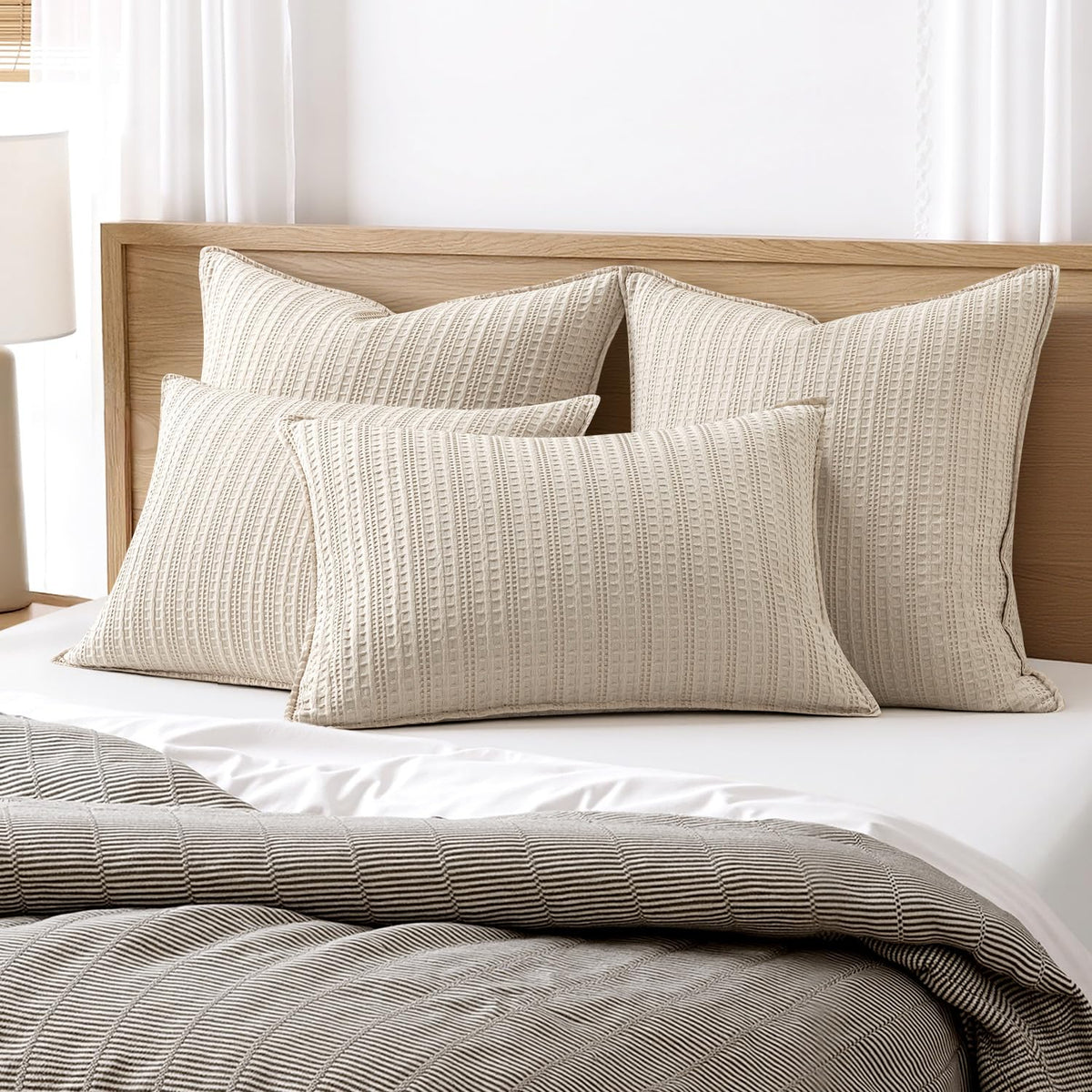 Woaboy waffle sham closeup texture shows plush three-dimensional weave for cozy comfort