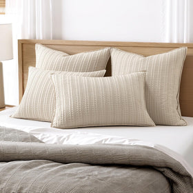 Woaboy waffle sham closeup texture shows plush three-dimensional weave for cozy comfort