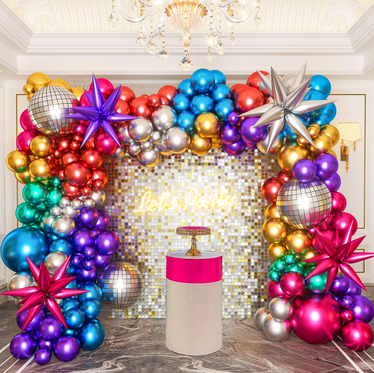 Woaipati chrome balloon arch kit for dramatic retro party backdrops