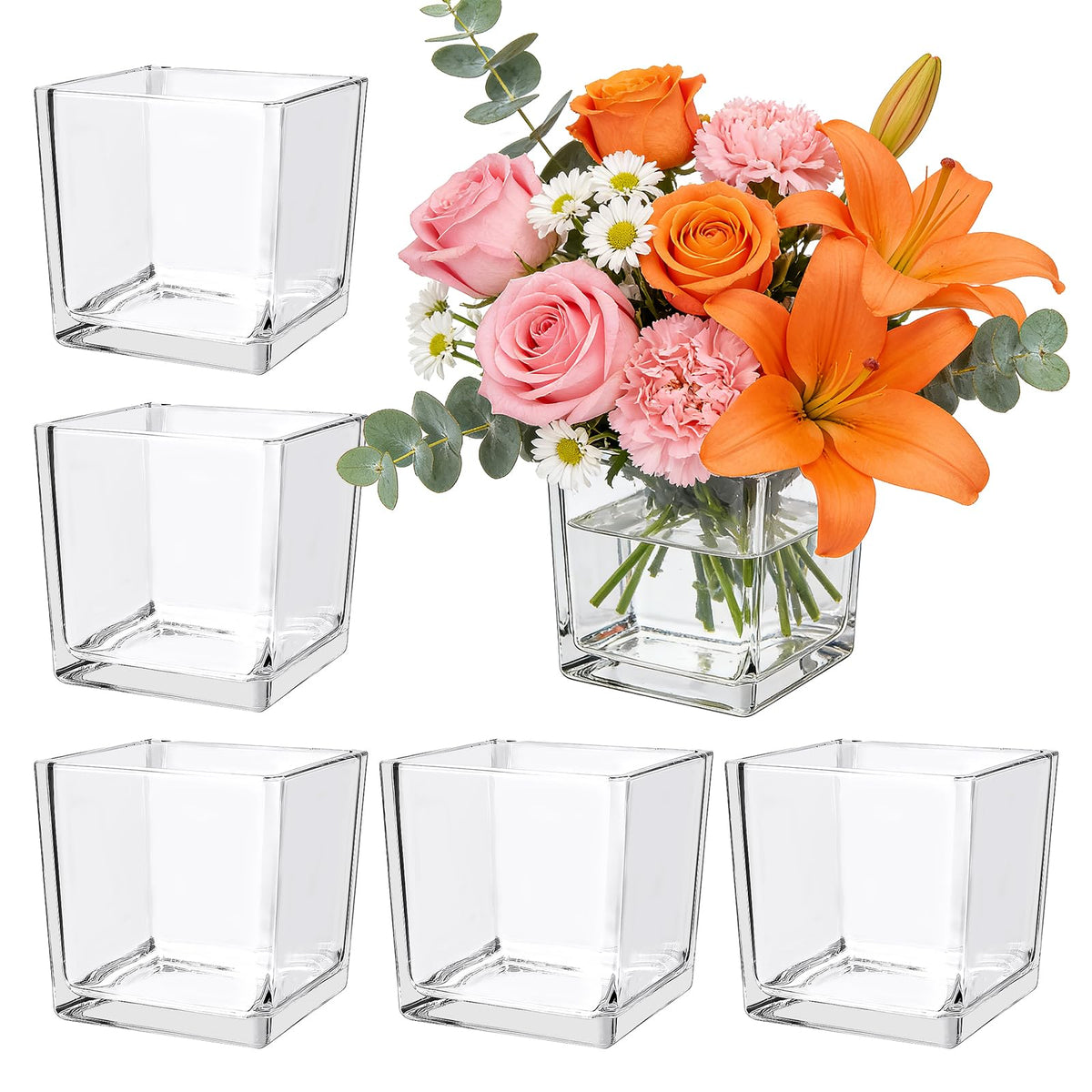 Woaiwo-q square glass vase 4x4 front view showing crystal clarity for centerpieces