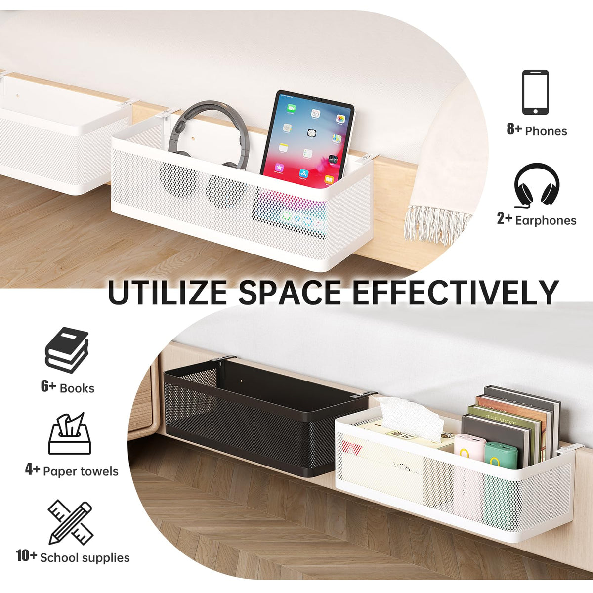 WOCHUANGSI Bedside Caddy Shelf features mesh design for ventilation and rust resistance