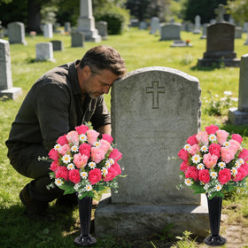 Wocst artificial cemetery flowers daisy bouquet pink with lifelike color
