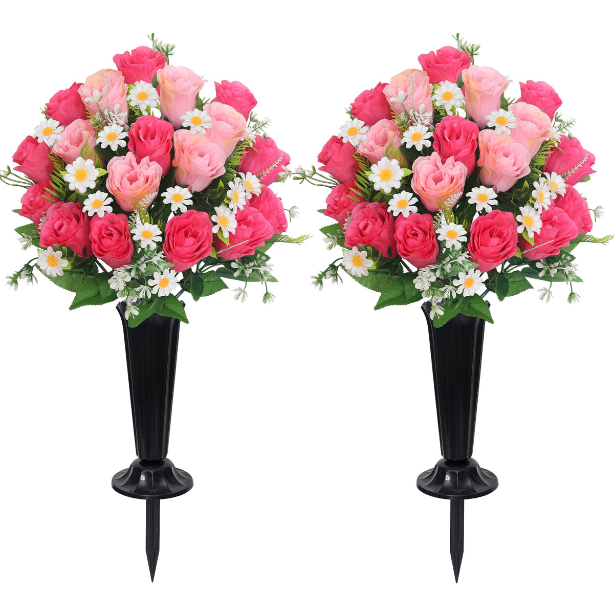 Wocst artificial cemetery flowers rose bouquet pink with fade-resistant petals