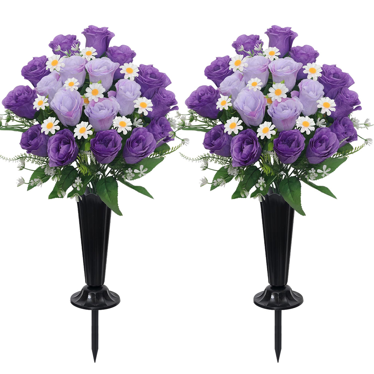 Wocst purple artificial cemetery rose bouquet with long-lasting color for grave displays