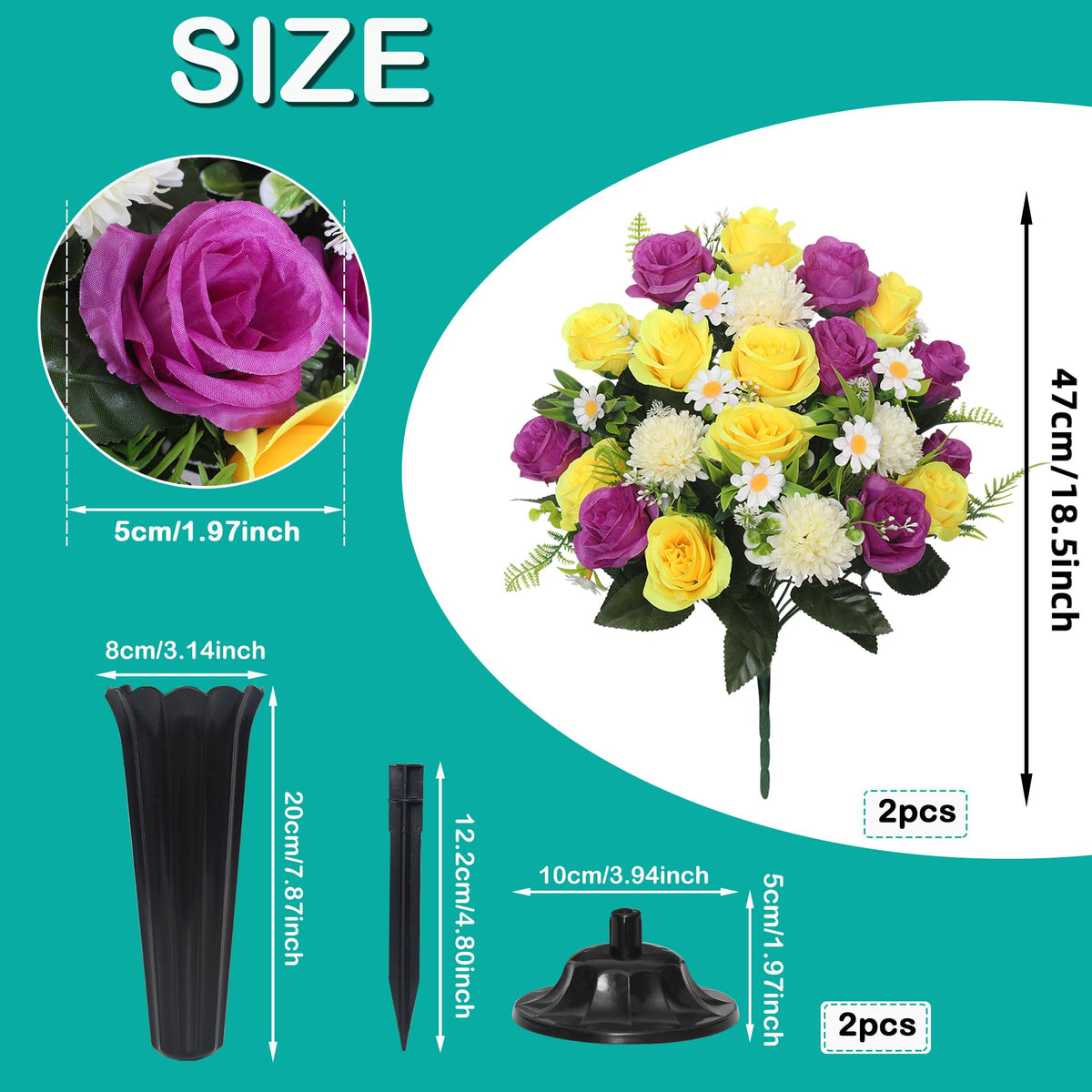 Wocst artificial roses and daisies bouquet with layered blooms for lasting tribute.