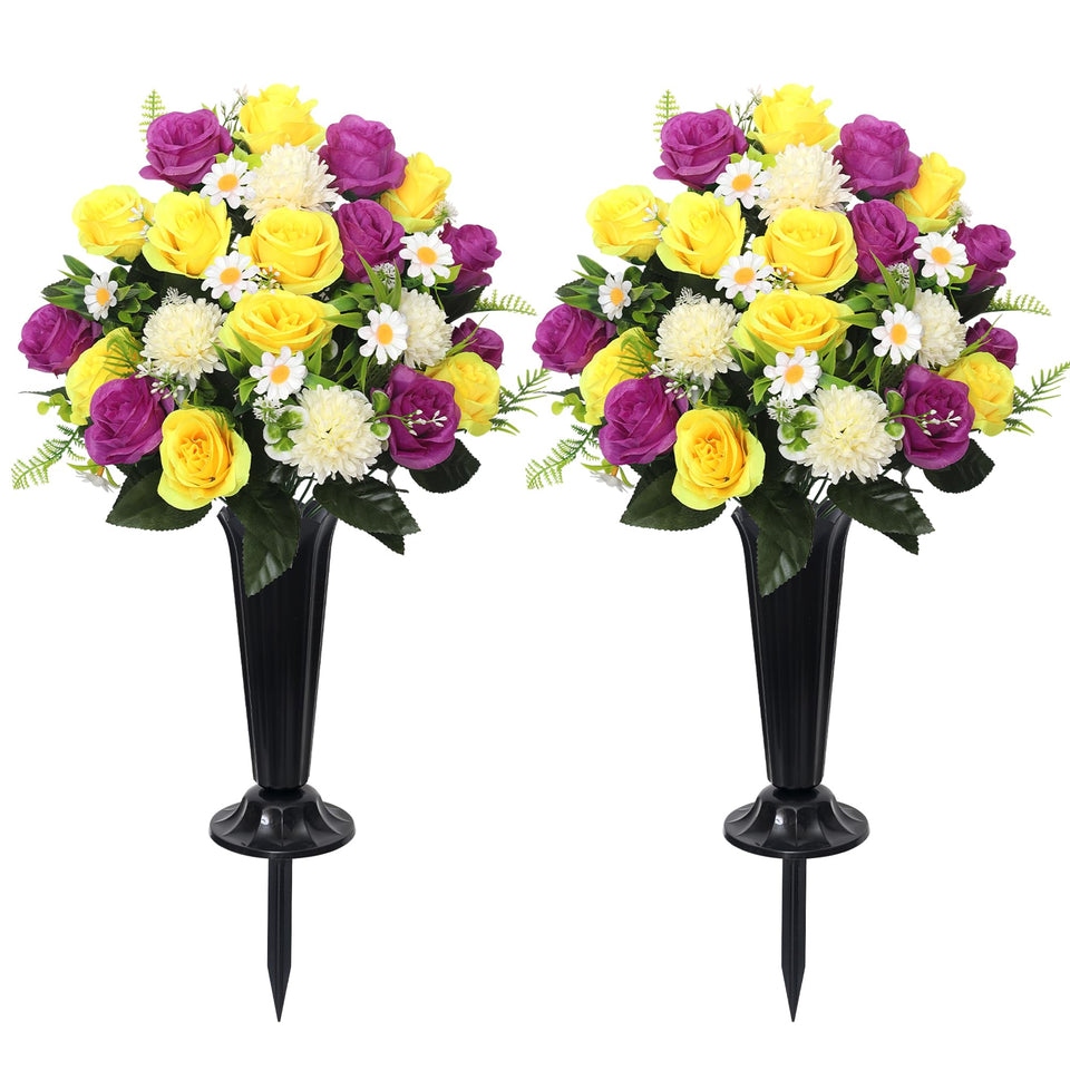 Wocst 24-head cemetery flowers bouquet for grave displays with vibrant purple blooms.