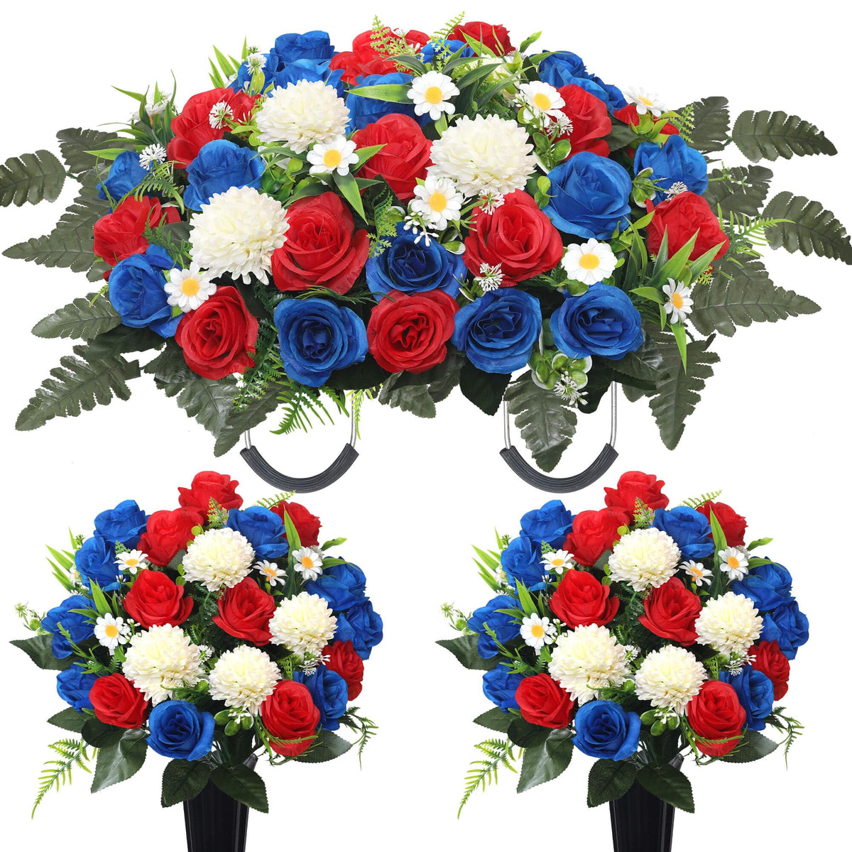 Wocst cemetery headstone saddle with lush artificial blooms for a dignified display
