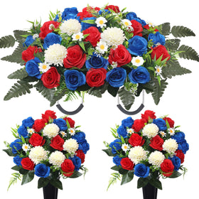 Wocst cemetery headstone saddle with lush artificial blooms for a dignified display