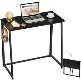 WOHOMO folding computer desk shows compact 31.5-inch footprint for small spaces.